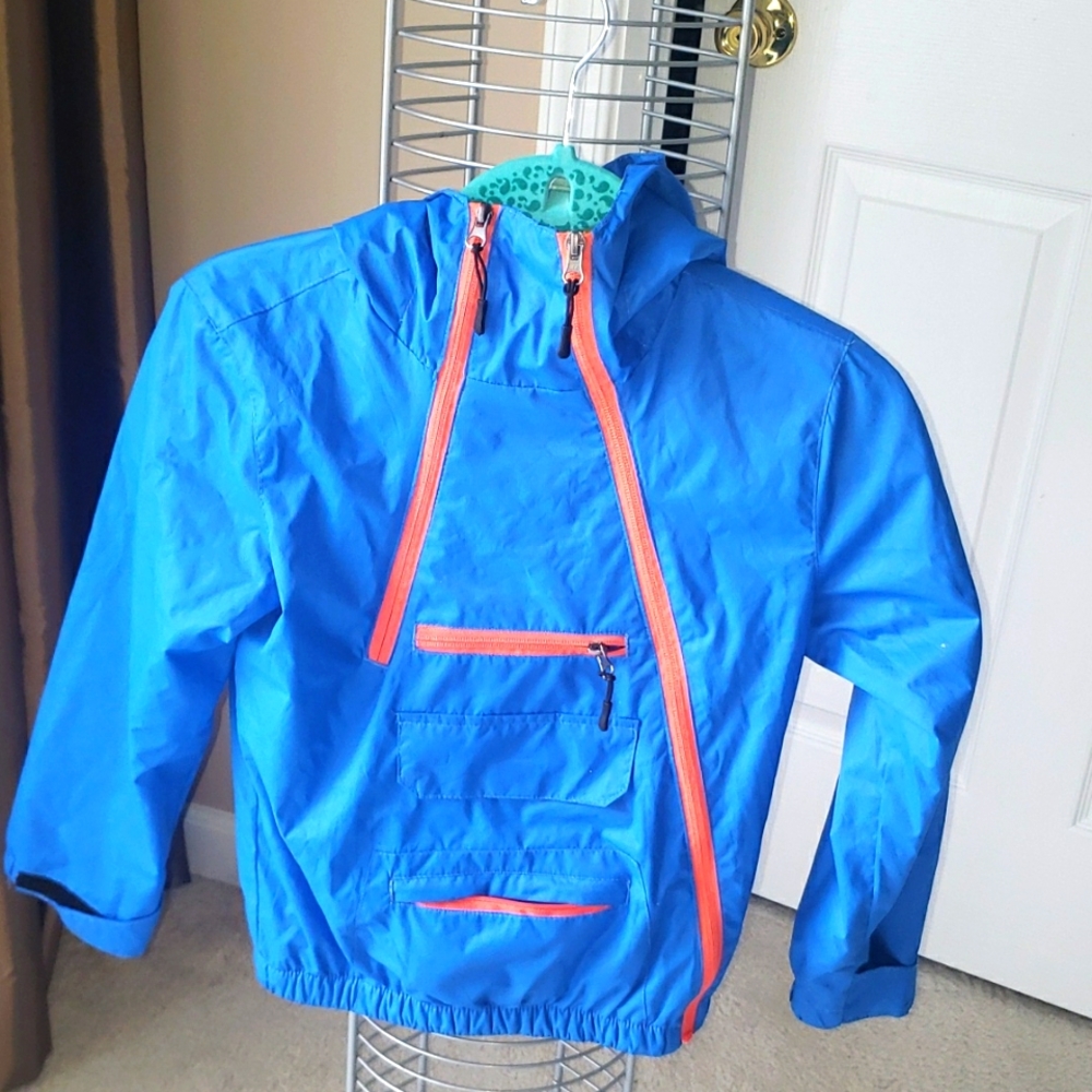 Blue and yellow hooded fleece lined jacket